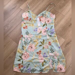 SATIN MINI DRESS WITH SLIT SUPER CUTE SIZE LARGE